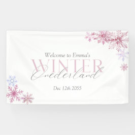 Rosa Winter Wonderland Schneeflocke Erste Geburtst Banner