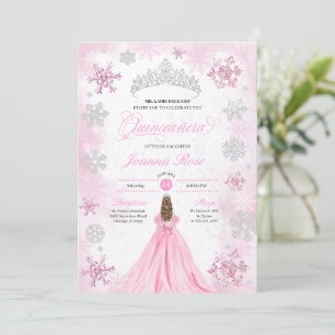 Rosa Winter Wonderland Snowflake Quinceanera Einladung