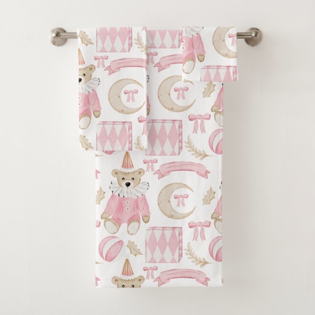 Rosa Winterferien Kinder Teddybär Badhandtuch Set (Insitu)