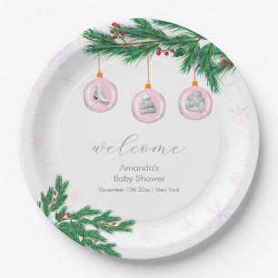 Rosa Winterkleidung Ornamente Baby Shower Willkomm Pappteller