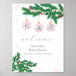 Rosa Winterkleidung Ornamente Baby Shower Willkomm Poster