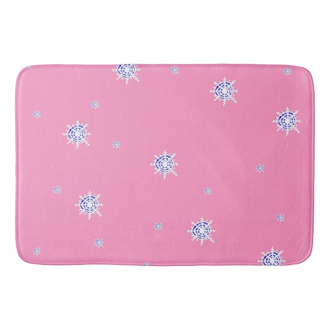 Rosa Winterschneeflocken Badematte (Vorderseite)