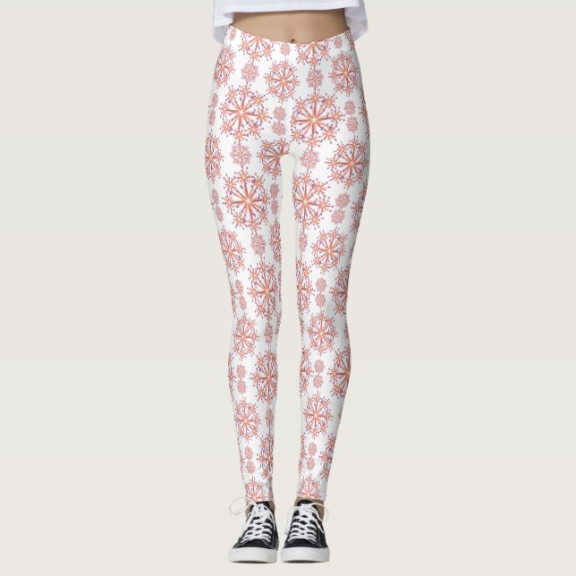 Rosa Winterschneeflocken Leggings (Vorderseite)