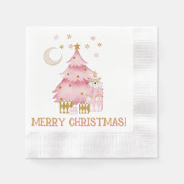Rosa Winterurlaub Süßwarenbär Serviette