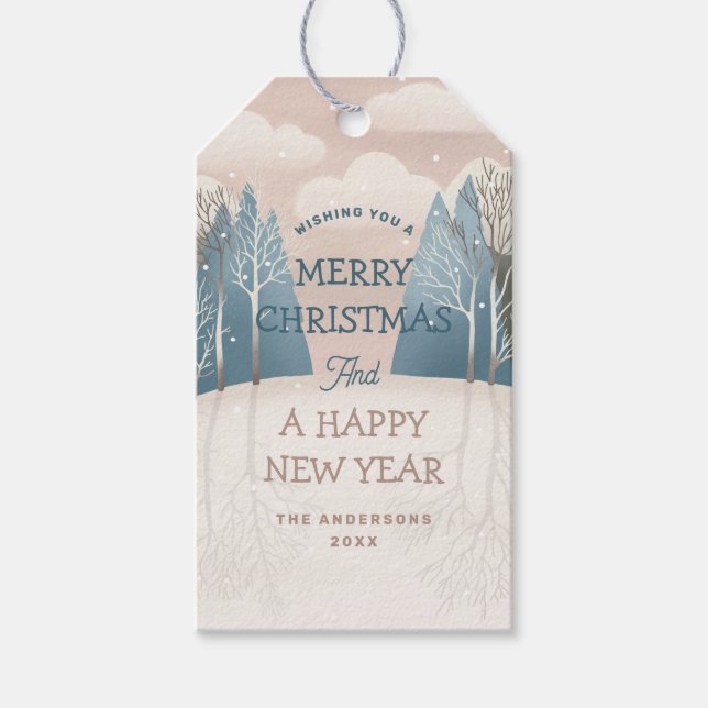 Rosa Winterwald | Weihnachtslandschaft Geschenkanhänger (Vorderseite)