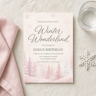 Rosa Winterwald-Wunderland-Geburtstag Einladung