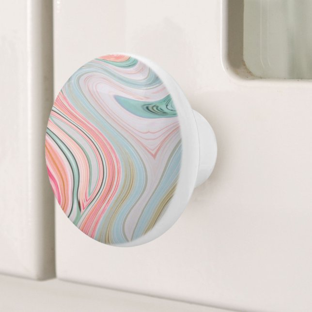 Rosa Wirbel aus Rosa Korallenminze, grüner Regenbo Keramikknauf (blush pink coral mint green rainbow marble swirls ceramic knob)