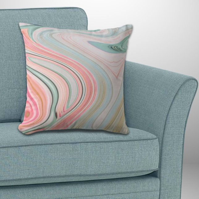 Rosa Wirbel aus Rosa Korallenminze, grüner Regenbo Kissen (blush pink coral mint green rainbow marble swirls throw pillow)