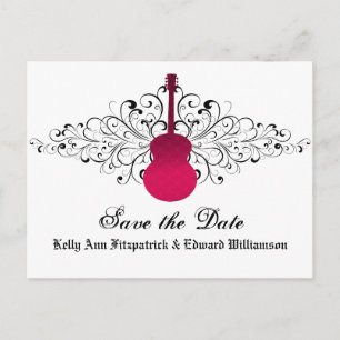 Rosa Wirbel Gitarre Save the Date Postkarte