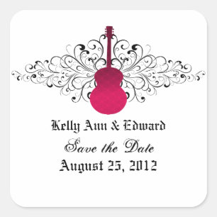 Rosa Wirbel Gitarre Save the Date Stickers