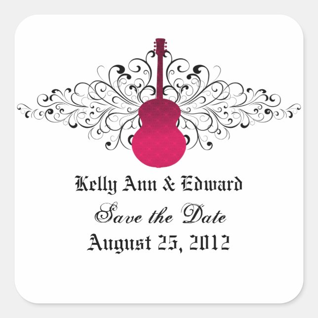 Rosa Wirbel Gitarre Save the Date Stickers (Vorderseite)