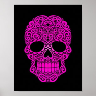 Rosa wirbelnder Zuckerschädel auf Schwarzem Poster