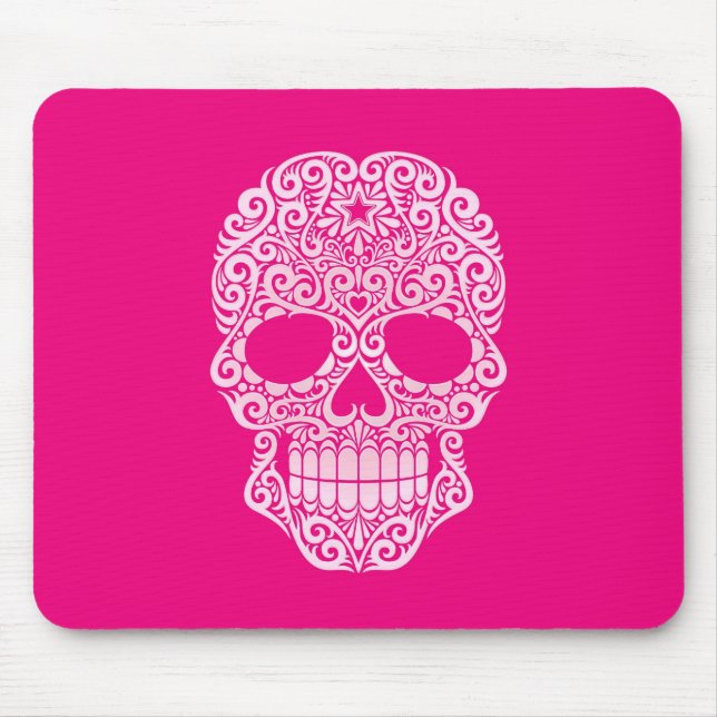 Rosa wirbelnder Zuckerschädel Mousepad (Vorne)