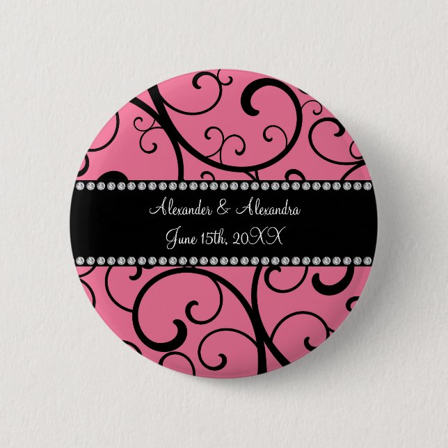 rosa Wirbels-Gastgeschenke Hochzeit Button (Vorderseite)