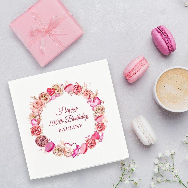 Rosa Wirbles Herz Valentins 100. Geburtstag Serviette (Von Creator hochgeladen)