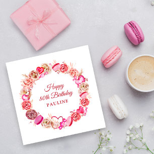 Rosa Wirbles Herz Valentins 80. Geburtstag Serviette
