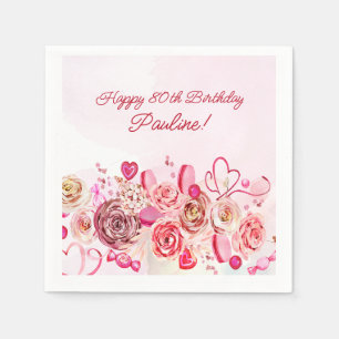 Rosa Wirbles Herz Valentins 80. Geburtstag Serviette