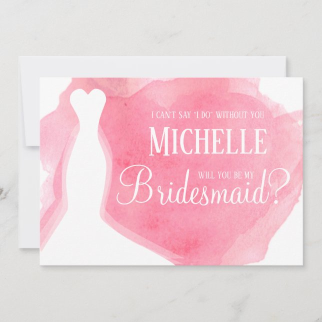 Rosa wirst du meine Bridesmaid sein? Gown Watercol Einladung (Vorderseite)