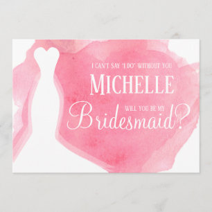 Rosa wirst du meine Bridesmaid sein? Gown Watercol Einladung