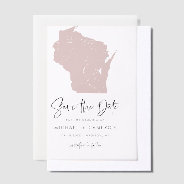 Rosa Wisconsin Karte Save the Date Minimalistisch (Versetzt)