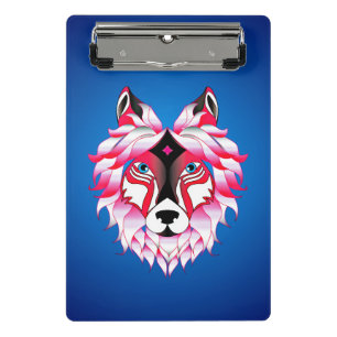 Rosa Wolf Head Artwork-24531 Mini Klemmbrett