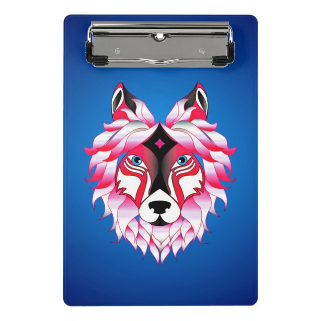 Rosa Wolf Head Artwork-24531 Mini Klemmbrett (Vorderseite)