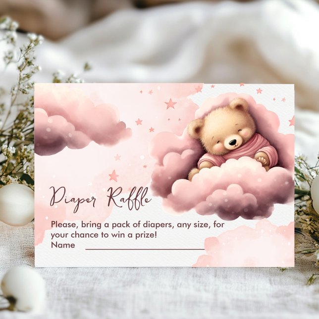 Rosa-Wolke niedlich mit Babyduschkarte Begleitkarte (Cute sleeping bear in pink clouds baby shower)