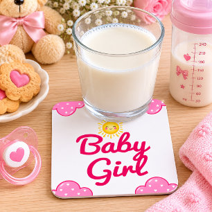 rosa Wolken-Baby-Mädchen-Party Rechteckiger Pappuntersetzer