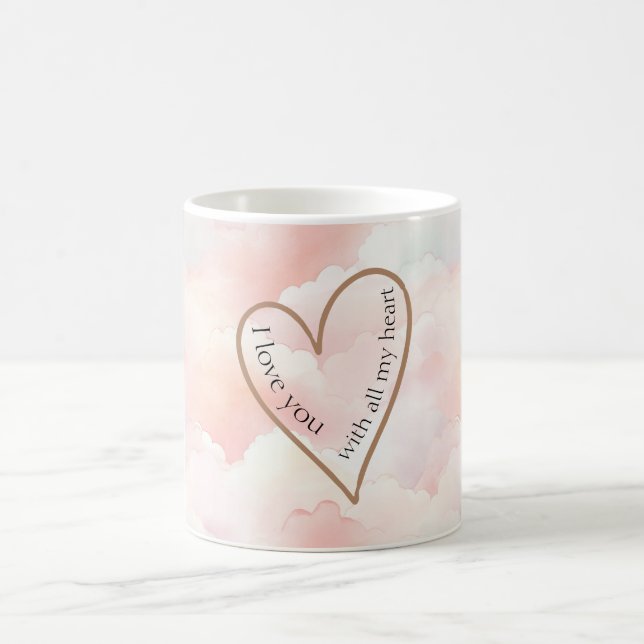 Rosa Wolken Liebes Herz Kaffeetasse (Mittel)