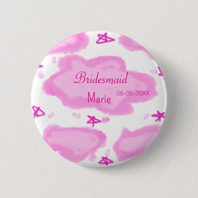 Rosa Wolken pastellfarbene Sterne Bräunungsmädchen Button (Vorderseite)