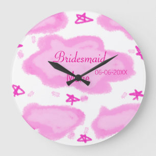 Rosa Wolken pastellfarbene Sterne Bräunungsmädchen Große Wanduhr