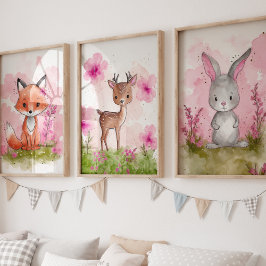Rosa Woodland Kinderzimmer Kunst Set drucken