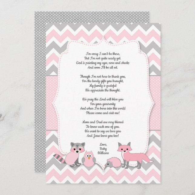 Rosa Woodland Tier Dusche danke Karte (Vorne/Hinten)