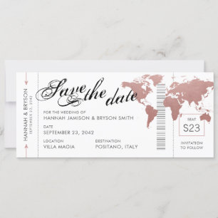 Rosa World Map Boarding Pass Save the Date Karte