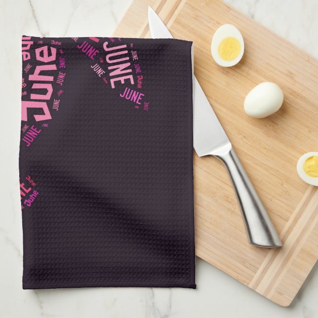 Rosa Wort-Wolken-Juni-Blumen-Text Geschirrtuch (Viertel Falte)