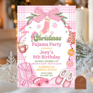 Rosa wunderliche Weihnachts-Pyjama-Party-Geburtsta Einladung