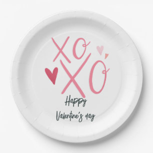 Rosa "XOXO"Herzen Frohen Valentinstag Pappteller