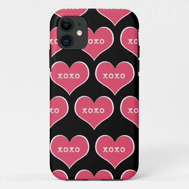 Rosa XOXO-Herzen mit veränderbarem Farbhintergrund Case-Mate iPhone Hülle (Rückseite)