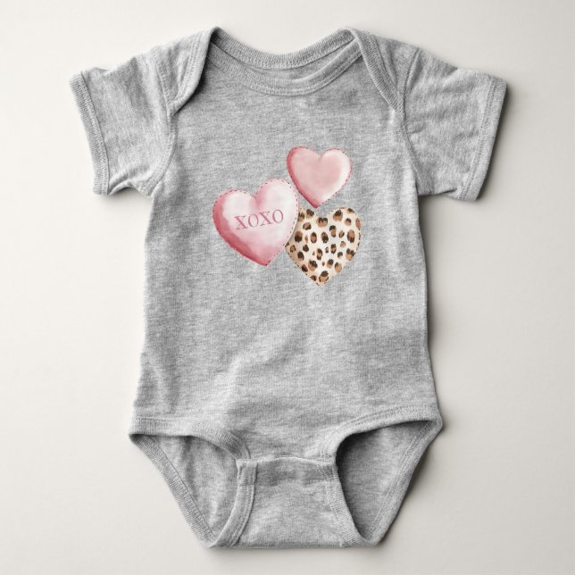 Rosa XOXO Leopard Druckerhitze Baby Strampler (Vorderseite)
