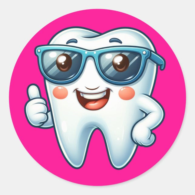 Rosa Zahn Runder Aufkleber (Vorderseite)