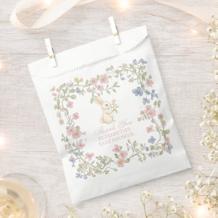 Rosa zarte Vintage-Blumen-Häschen-Baby-Party Geschenktütchen