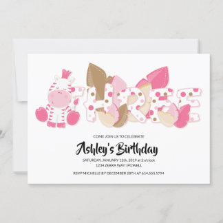 Rosa Zebra Dritte Geburtstagspartei Einladung