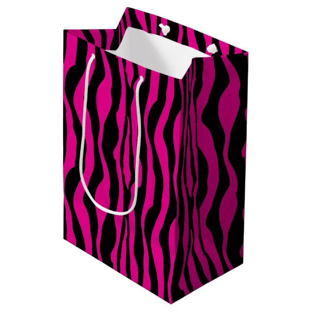 Rosa Zebra-Druck-Geschenk-Tasche Mittlere Geschenktüte (Vorderseite Schrägansicht)