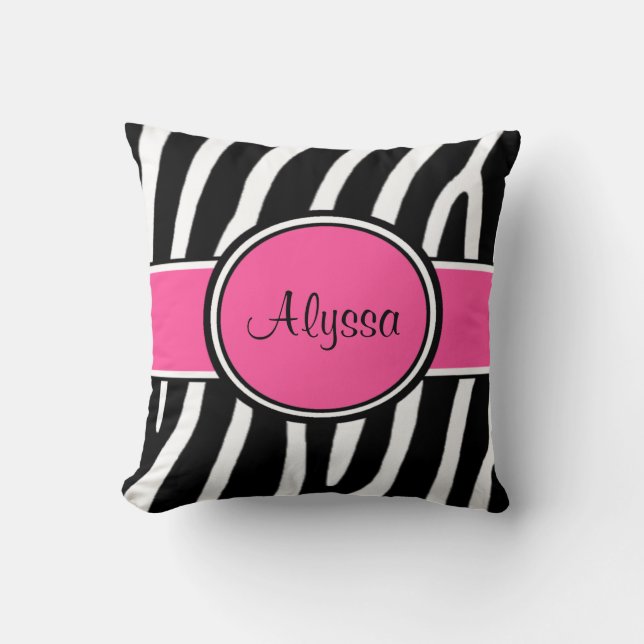 Rosa Zebra-Druck-personalisiertes Kissen (Vorderseite)