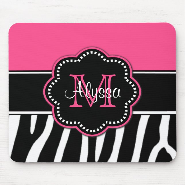 Rosa Zebra-Druck personalisiertes Mousepad (Vorne)