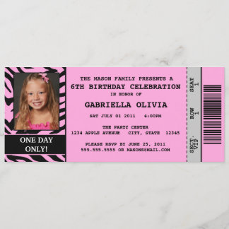 Rosa Zebra-Ereignis-Karten-Geburtstags-Party Einladung