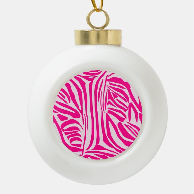 Rosa Zebra Keramik Kugel-Ornament (Vorderseite)