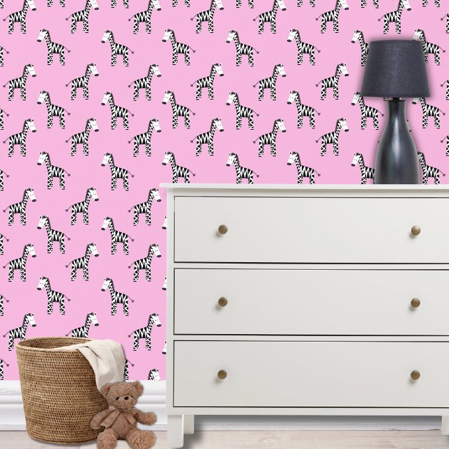 Rosa Zebra-Muster Tapete (Zebra pink wallpaper for girls bedroom, nursery or playroom.)