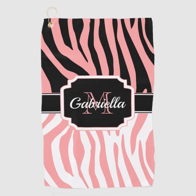 Rosa Zebra Print Golfhandtuch (Vorderseite)