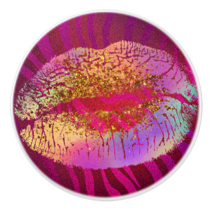 Rosa Zebra Print Rainbow Gold Glitzer Lifte Kiss Keramikknauf
